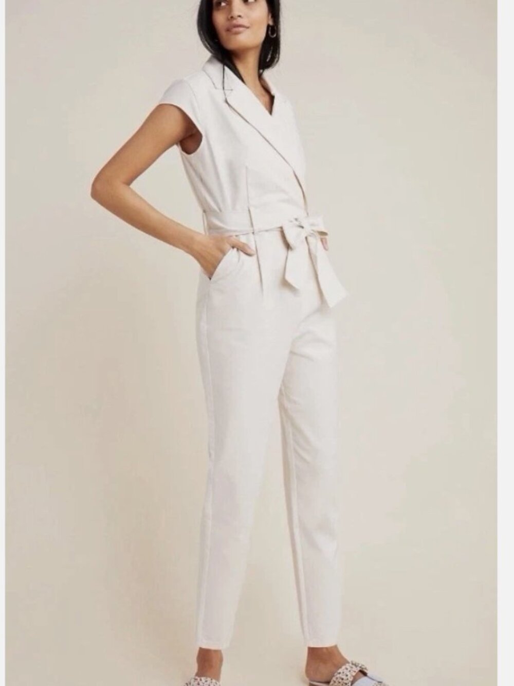 Anthropologie - Eliza Jumpsuit - Cream Belted Jumpsuit - Sz 4